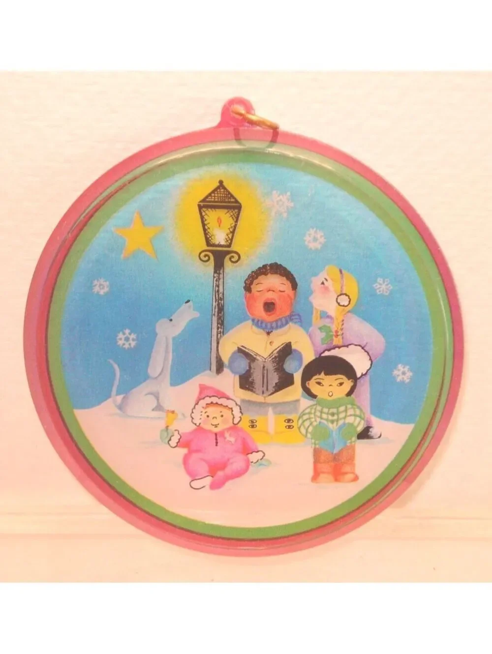 Vintage 1980's Children Christmas Carolers Round Ornament